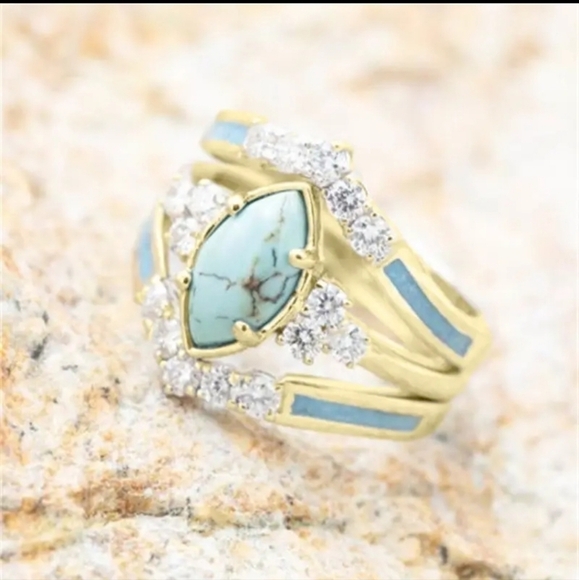 NWT Multi-layer Turquoise and Moissanite Rings - Picture 1 of 7